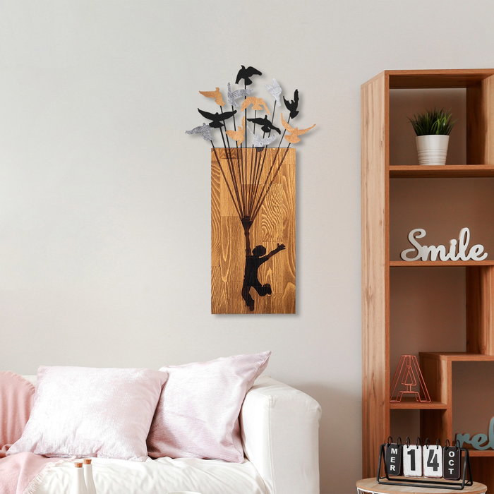 Wallity Flying Boy 2 Escultura de pared Nogal y Negro